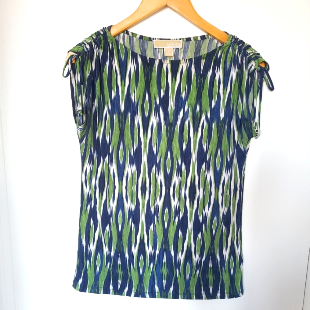 Michael Kors Green Striped Short Sleeve Pullover Blouse Ladies